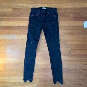 Zara black skinny jeans raw hem 24